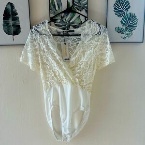 Lace wrap short sleeve bodysuit